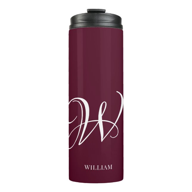 Initial Personalised Elegant Burgundy Monogram  Thermal Tumbler (Front)