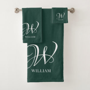 Initial Personalised Elegant Emerald Monogram Bath Towel Set