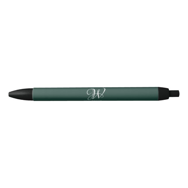 Initial Personalised Elegant Emerald Monogram  Black Ink Pen (Front)