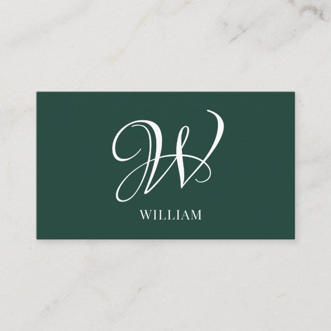 Initial Personalised Elegant Emerald Monogram  Business Card (Front)