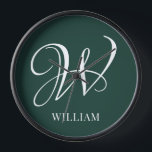 Initial Personalised Elegant Emerald Monogram  Clock<br><div class="desc">Simple stylish custom initial monogram in modern typography. Perfect custom gift with a personal touch</div>