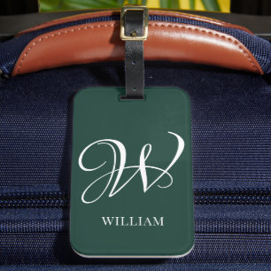 Initial Personalised Elegant Emerald Monogram Luggage Tag
