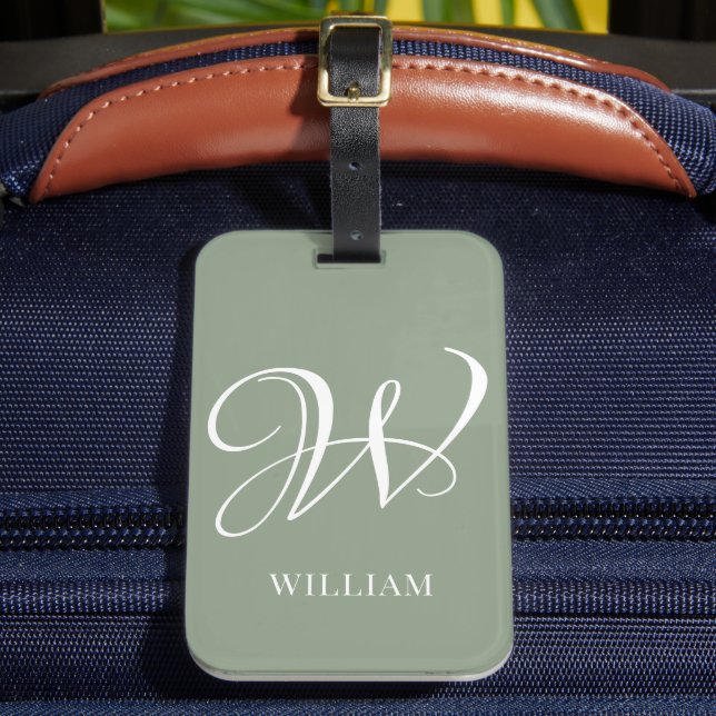 Initial Personalised Elegant Emerald Monogram  Luggage Tag (Front Insitu 2)