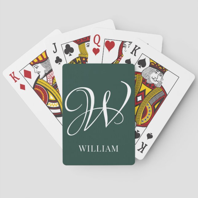Initial Personalised Elegant Emerald Monogram  Playing Cards (Back)