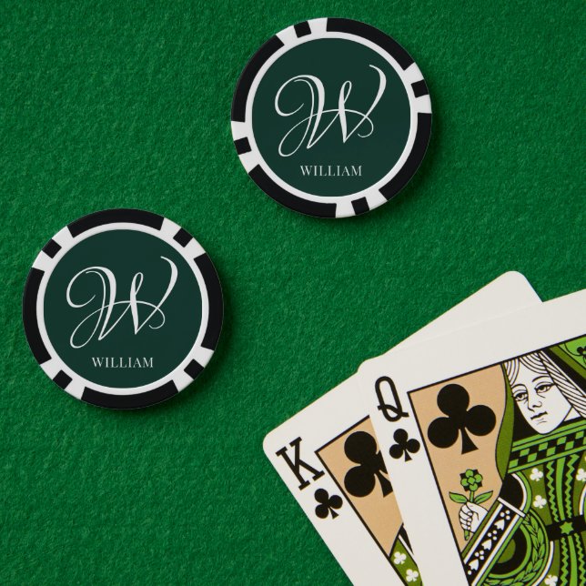 Initial Personalised Elegant Emerald Monogram  Poker Chips (Poker Table (Double))