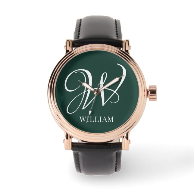 Initial Personalised Elegant Emerald Monogram  Watch (Front)