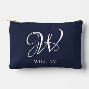 Initial Personalised Elegant Navy Blue Monogram Accessory Pouch
