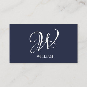 Initial Personalised Elegant Navy Blue Monogram Business Card