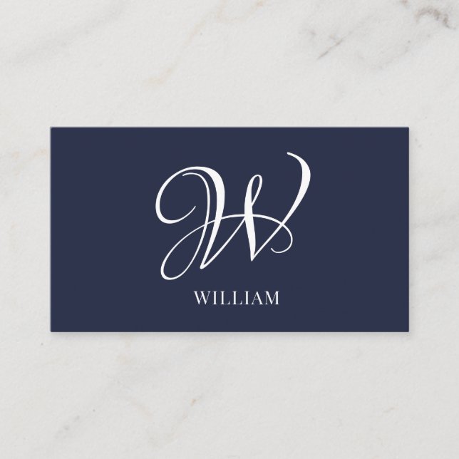 Initial Personalised Elegant Navy Blue Monogram  Business Card (Front)