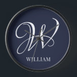 Initial Personalised Elegant Navy Blue Monogram  Clock<br><div class="desc">Simple stylish custom initial monogram in modern typography. Perfect custom gift with a personal touch</div>