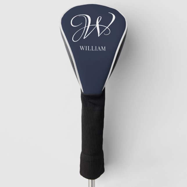 Initial Personalised Elegant Navy Blue Monogram  Golf Head Cover (Front)