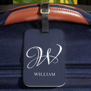 Initial Personalised Elegant Navy Blue Monogram Luggage Tag