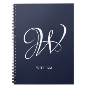 Initial Personalised Elegant Navy Blue Monogram Notebook