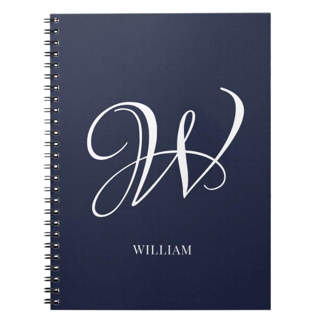 Initial Personalised Elegant Navy Blue Monogram  Notebook (Front)