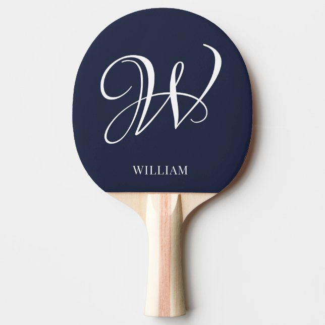 Initial Personalised Elegant Navy Blue Monogram  Ping Pong Paddle (Front)