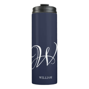 Initial Personalised Elegant Navy Blue Monogram  Thermal Tumbler