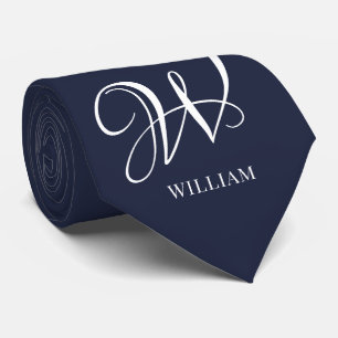 Initial Personalised Elegant Navy Blue Monogram Tie