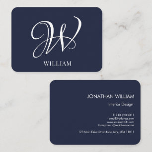 Initial Personalised Elegant Navy BlueMonogram  Business Card