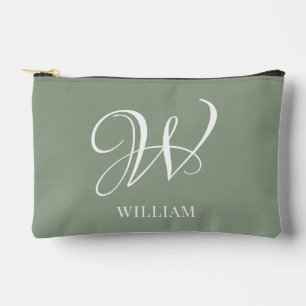 Initial Personalised Elegant Sage Green Monogram Accessory Pouch
