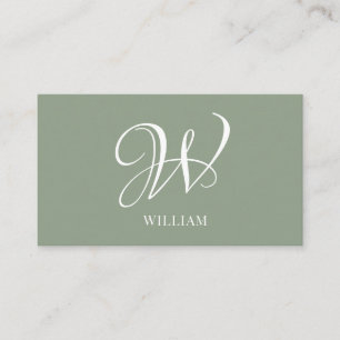 Initial Personalised Elegant Sage Green Monogram Business Card