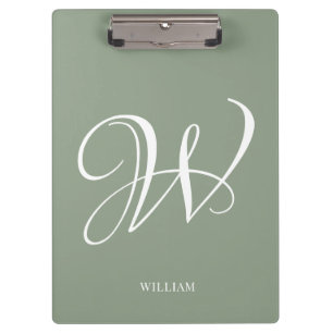 Initial Personalised Elegant Sage Green Monogram Clipboard