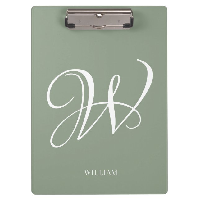 Initial Personalised Elegant Sage Green Monogram  Clipboard (Front)
