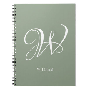 Initial Personalised Elegant Sage Green Monogram Notebook