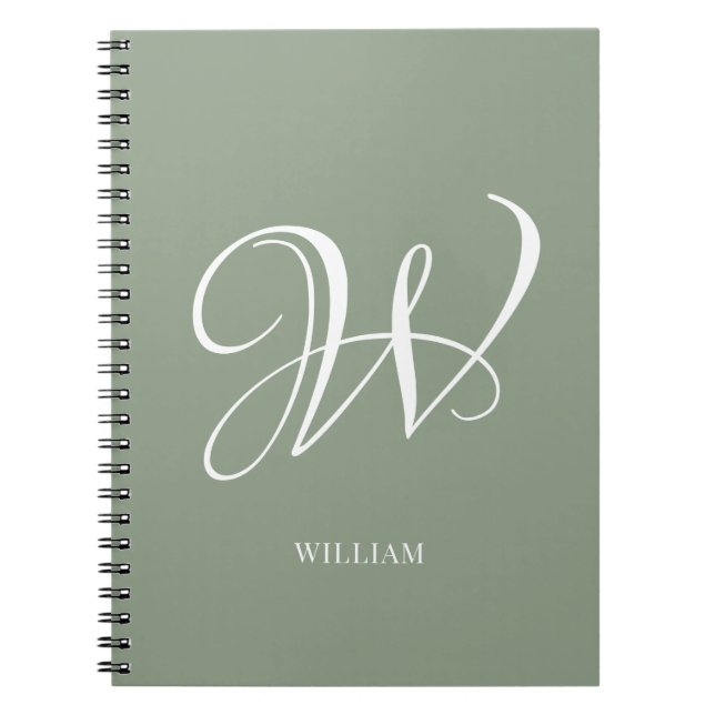 Initial Personalised Elegant Sage Green Monogram  Notebook (Front)