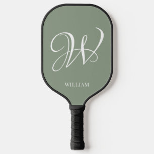 Initial Personalised Elegant Sage Green Monogram Pickleball Paddle
