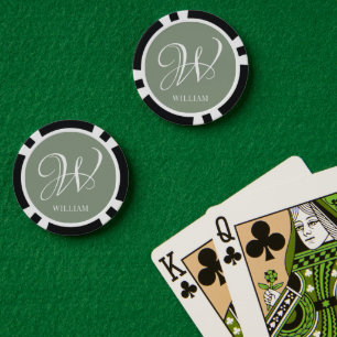 Initial Personalised Elegant Sage Green Monogram  Poker Chips