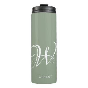 Initial Personalised Elegant Sage Green Monogram  Thermal Tumbler