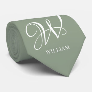 Initial Personalised Elegant Sage Green Monogram  Tie