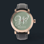 Initial Personalised Elegant Sage Green Monogram  Watch<br><div class="desc">Simple stylish custom initial monogram in modern typography. Perfect custom gift with a personal touch</div>