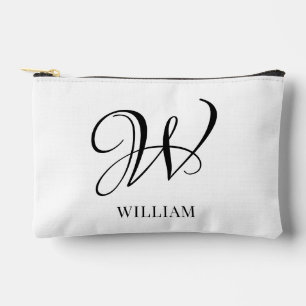 Initial Personalised Elegant White Monogram Accessory Pouch