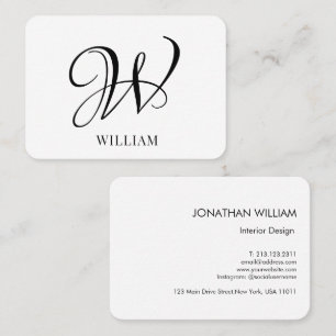 Initial Personalised Elegant White Monogram Business Card
