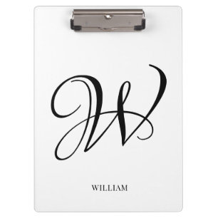 Initial Personalised Elegant White Monogram Clipboard