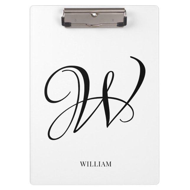 Initial Personalised Elegant White Monogram  Clipboard (Front)