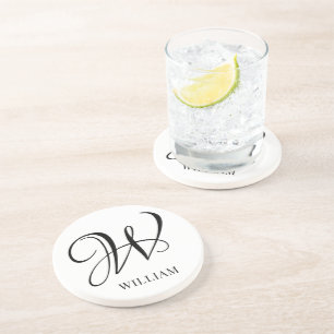 Initial Personalised Elegant White Monogram Coaster