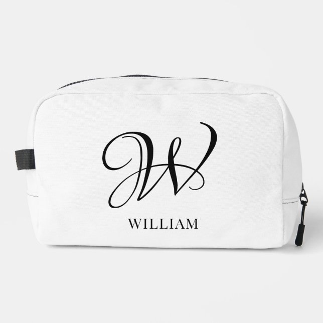 Initial Personalised Elegant White Monogram  Dopp Kit (Front)