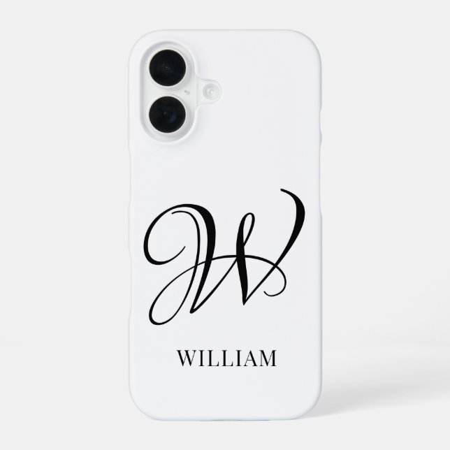 Initial Personalised Elegant White Monogram  iPhone 16 Case (Back)