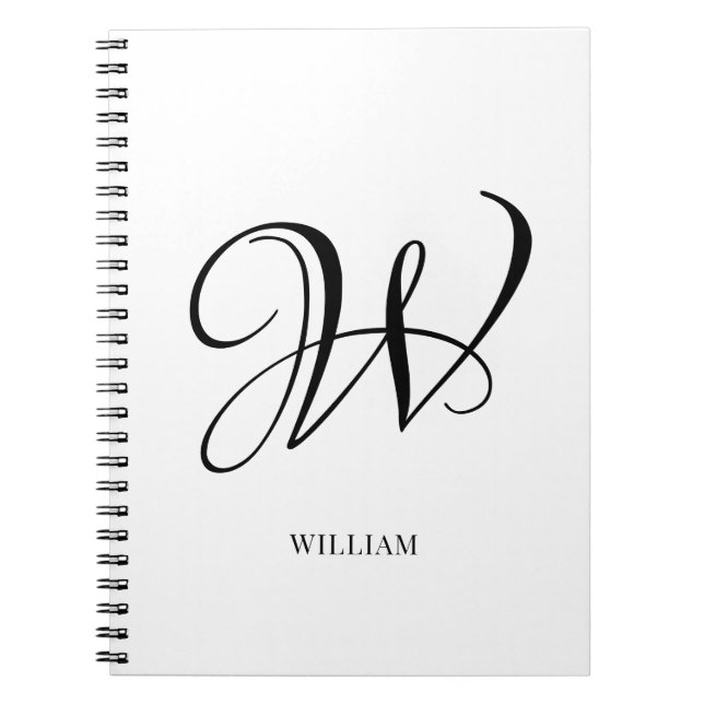 Initial Personalised Elegant White Monogram  Notebook (Front)