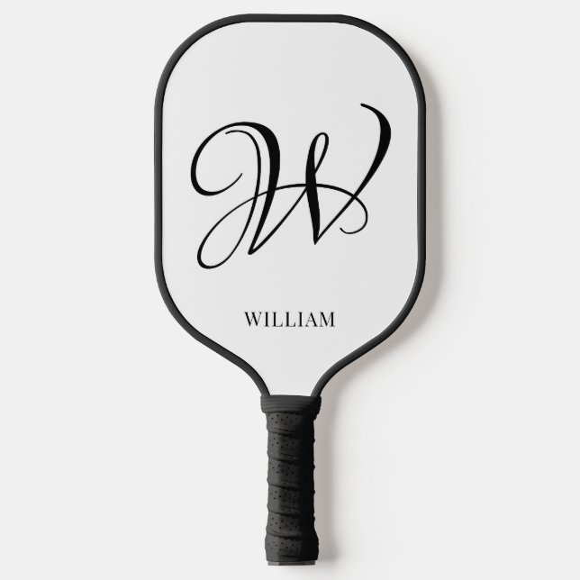 Initial Personalised Elegant White Monogram  Pickleball Paddle (Front)