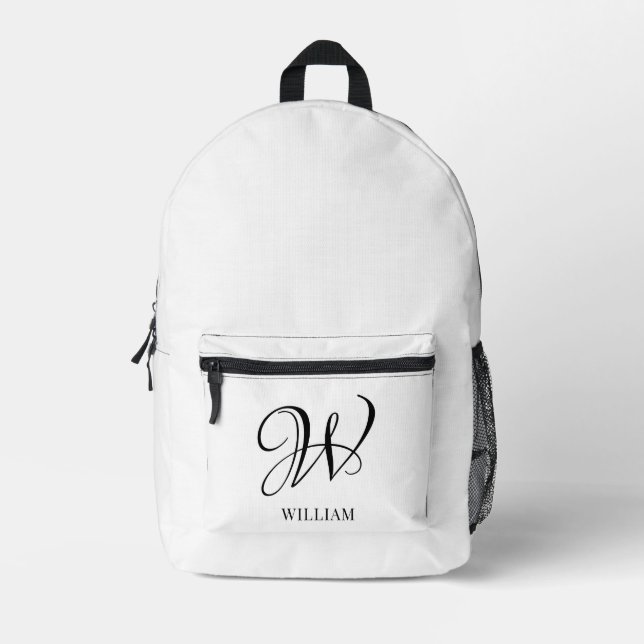 Initial Personalised Elegant White Monogram  Printed Backpack (Front)