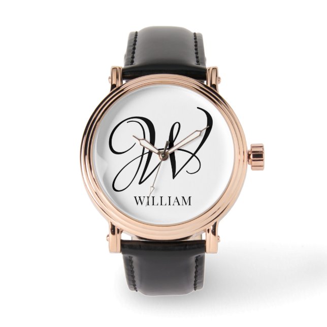 Initial Personalised Elegant White Monogram  Watch (Front)