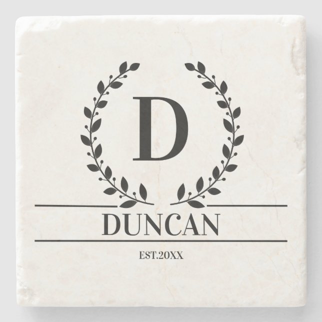 Initial Personalised Wedding Gift Newlywed Couples Stone Coaster (Front)