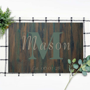 Initial personalised wood rustic fun established doormat