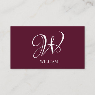 Initial Personalized Elegant Burgundy Monogram  Business Card