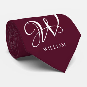 Initial Personalized Elegant Burgundy Monogram Tie