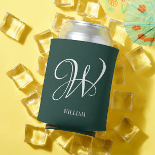 Initial Personalized Elegant Emerald Monogram  Can Cooler