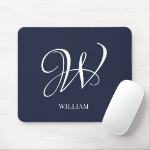 Initial Personalized Elegant Navy Blue Monogram Mouse Pad